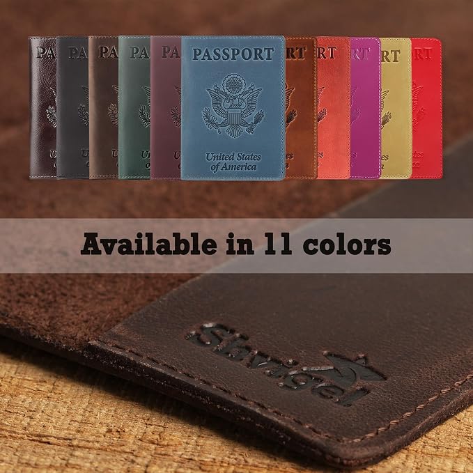 US Leather Passport Book Cover - Thin American Travel Passport Holder - Premium International USA Passport Protector Case for Women Men (Light Brown Vintage)
