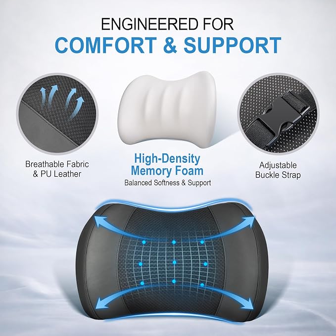 Lofty Aim Lumbar Support Pillow for Car, Car Seat Back Support for Driving | Memory Foam Car Lumbar Support for Driving Seat, Car Back Cushion, Adjustable Straps, Lower Back Pillow, Office Chairs, Black