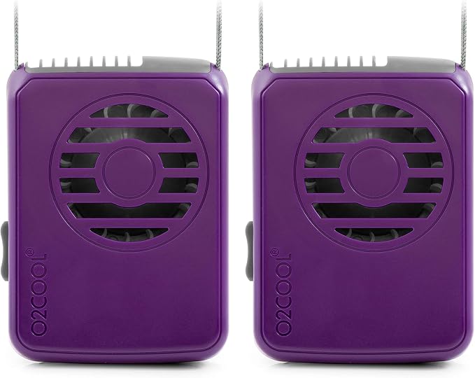 O2COOL Deluxe Necklace Fan Adjustable Lanyard Wearable Purple 2-Pack | Yes