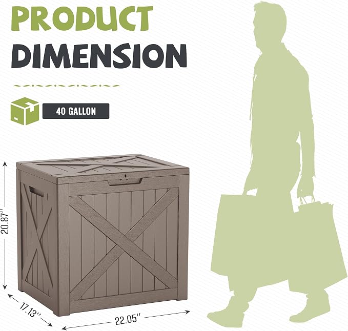 40 Gallon Outdoor Package Delivery Box with Lockable, Waterproof & Weatherproof Secure Parcel Drop Box for Porch, Resin Outside Storage Boxes(Grey)