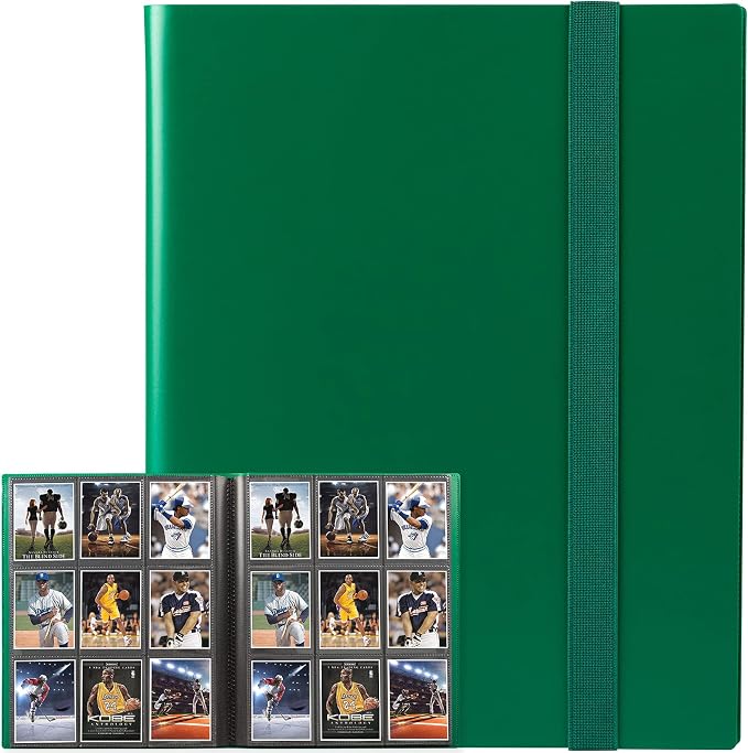 GEAoffice Card Binder, 9 Pockets Trading Card Album Folder, 360 Side Loading Pocket Binder for Sports&Game Cards, MTG and Other TCG, Green