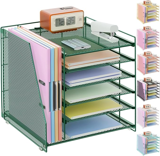 gianotter 6-Tier Paper Organizer With Magazine Holder | Desk Organizers and Accessories, File Organizer for Office Supplies Storag (Green, 6-Tier)