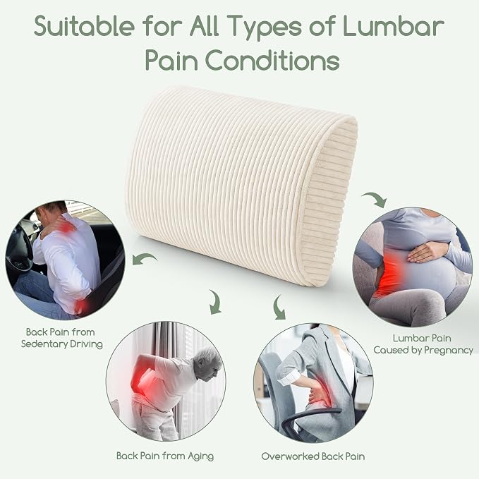 HIGOGOGO Lumbar Support Pillow for Recliner Chair/Accent Chair/Couch, Large Memory Foam Back Support Cushion for Elderly, Recliner Cushions for Back Rest, Pain Relief, Reading, Washable Cover, Beige