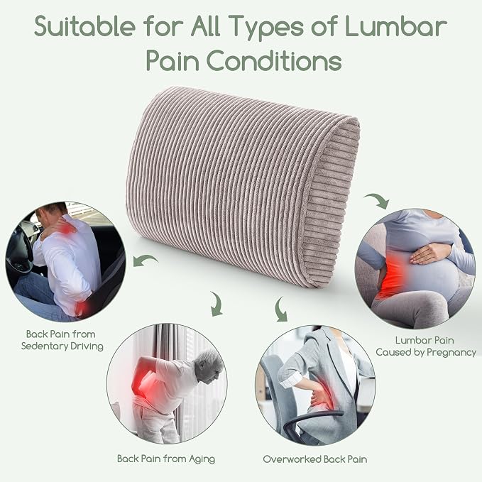 Lumbar Support Pillow for Recliner Chair/Accent Chair/Couch, Extra Large Memory Foam Back Support Cushion for Elderly, Recliner Cushions for Back Rest, Pain Relief, Reading, Washable Cover, Grey