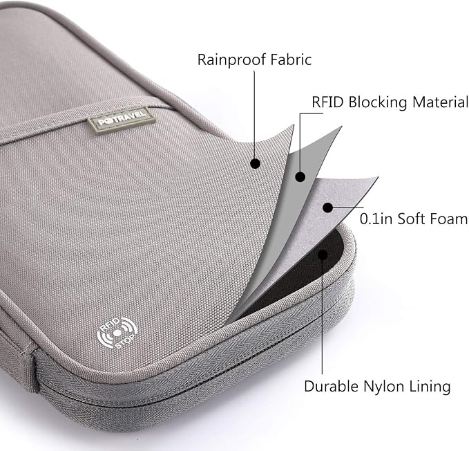 VanFn RFID Travel Passport Wallet, Family Passport Holder, Trip Document Organizer P.Travel Series (Nylon - Grey)