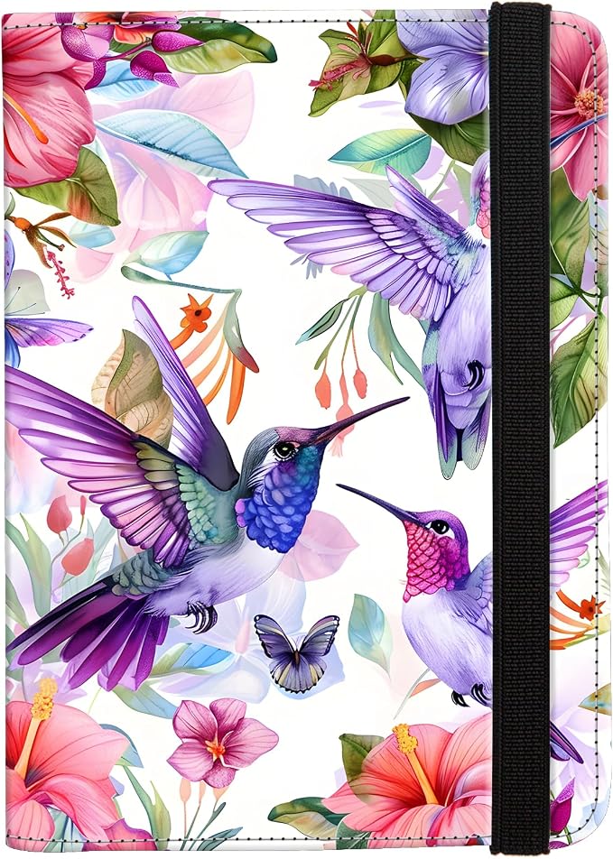 Passport Holder,Cute Passport Cover,Travel Wallet with Credit Card Slots Rfid passport Wallet Waterproof Documents Organizer Women Men (Hummingbirds flowers)