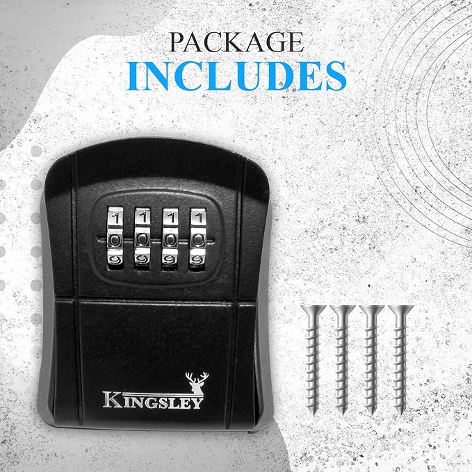 Kingsley QCH-807 Key Storage Box, Wall Mounted | Resettable Code, Water Resistant, Realtor Key Lock Box, For AirBnB, Spare Keys, Home, Apartment