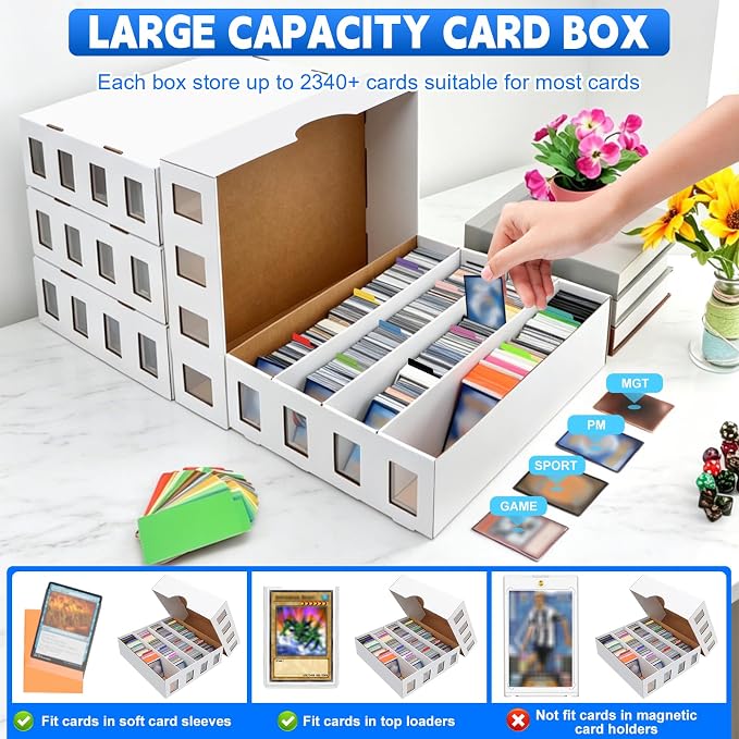 6 Pack Trading Card Storage Box 18800+ Count Cards Storage Box with 48 Card Divider White Sports Card Boxes Bulk Card Cases Cardboard Card Collection Trading Card Boxes for Basketball MTG TCG Cards