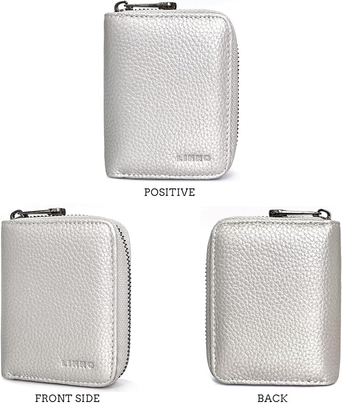Linno RFID 20 Slots Credit Card Holder Genuine Leather Small Wallet for Women or Men with Zipper