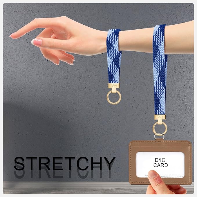 Fishent Stretchy Wristlet Keychain, Cute Key Chain, Woven Wrist Lanyard for Car Keys with 3 Keyrings and D-ring for Women Men