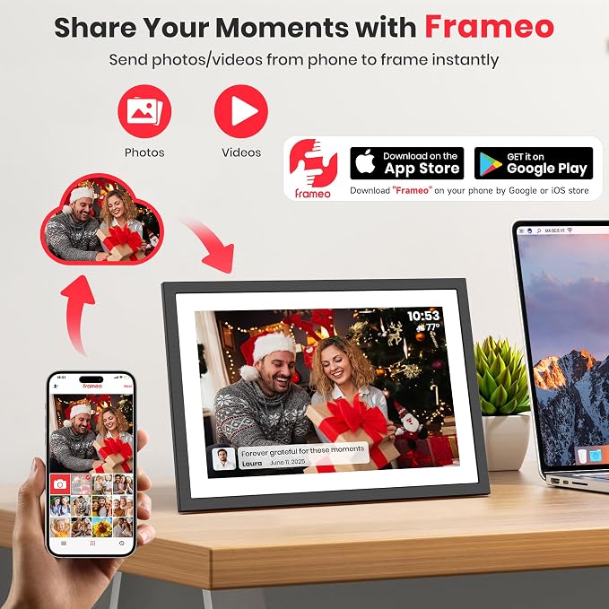 2K 64GB Frameo 10.1 Inch Digital Picture Frame, Smart WiFi Electronic Photo Frames with 1920x1200 FHD IPS Touch Screen Slideshow Tabletop&Wall Mounted, Share Photos/Videos Instantly from Anywhere