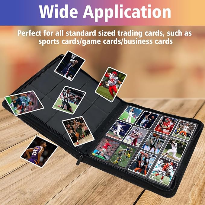 12 Pocket Card Binder, 720 Pockets PU Leather Zipper Trading Card Collection Album, Side-Loading Card Storage Folders for MTG, TCG, Game/Sport Crads (Red, 12 Pockets)