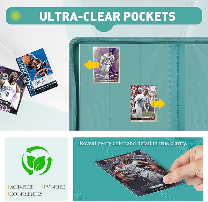 Trading Card Binder 9 Pocket, 360 Pockets Double-Sided Card Album, Premium PU Leather Zipper Card Holder for MTG, TCG, Sports & Game Cards, Must-Have for Collectors（Turquoise）
