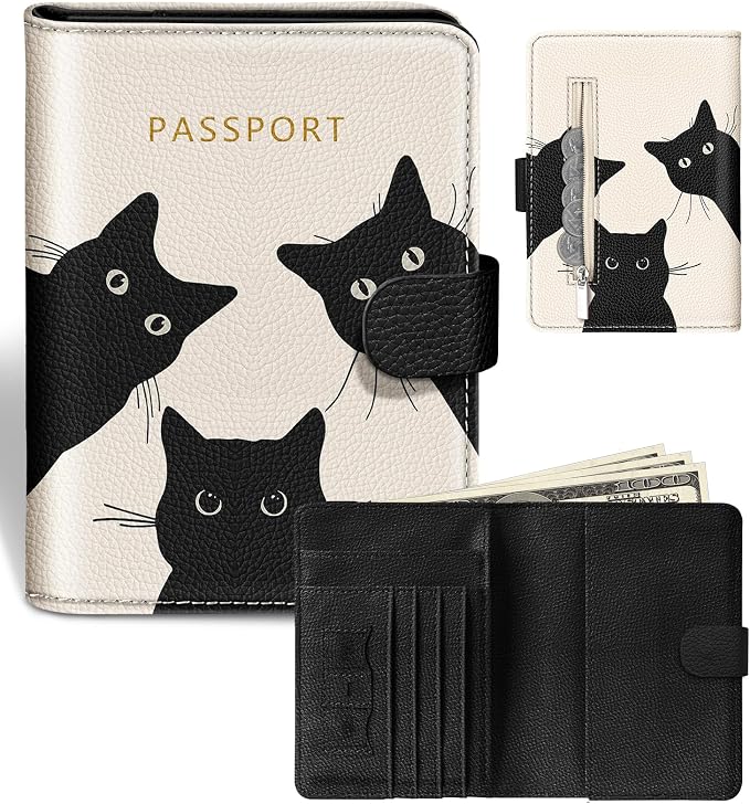 Slohif Airtag Passport Holder Cover Wallet Case for Travel Women - Leather RFID Blocking Passport Book Multiple Personalized Organizer Slim Portable Carrier Card Slots Protector Sleeve Stamp