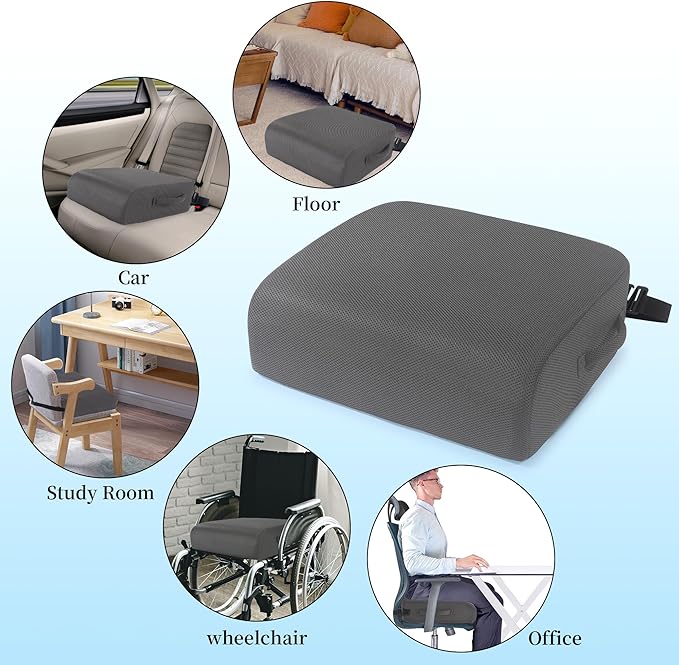 MABOZOO Extra Thick Chair Cushions,Office Chair Booster Seat Cushion to Raise Seat Height for Pain Relief,18 x 16 x 6 inch Non Slip Memory Foam Thick Cushion with Carry Handle（Dark Grey）
