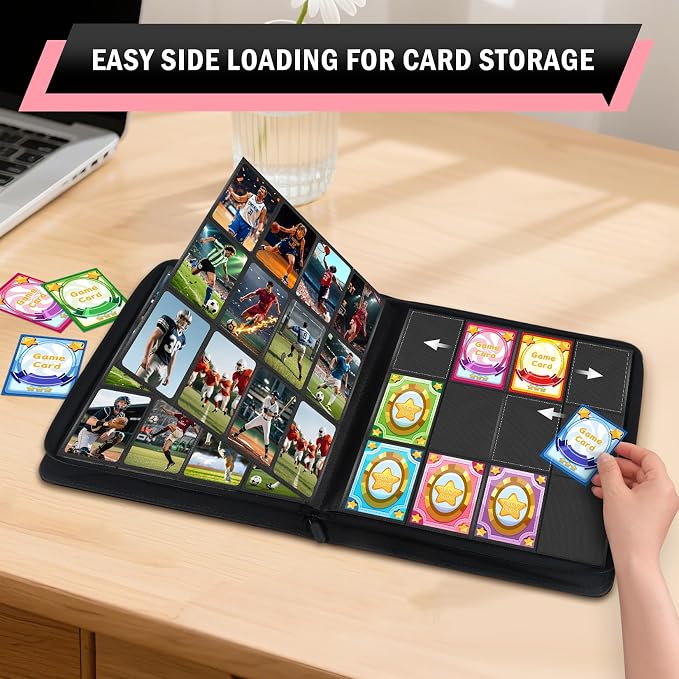 12 Pocket Zipper Trading Card Binder, 720 Large Capacity Side Loading Non-Ring Card Album, Double Sided Acid-Free Card Protector Binder for TCG, MTG, Sport Card, Red