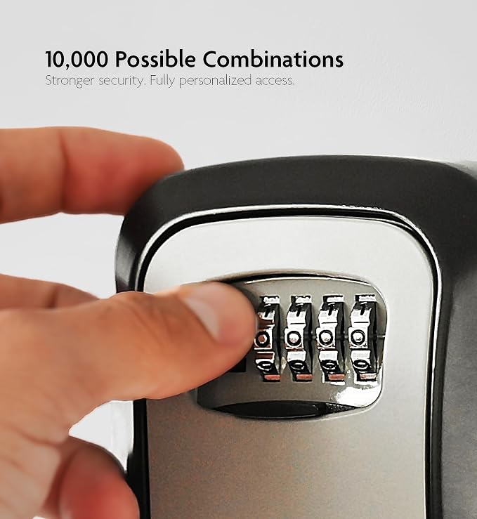 Iron Lock® Medium Wall Mount Combination Key Lock Box, Outdoor (Grey) | Screw-in wall mount (4 screws + 4 anchors) — not magnetic, does not hang; weather-resistant zinc alloy, includes key hanger