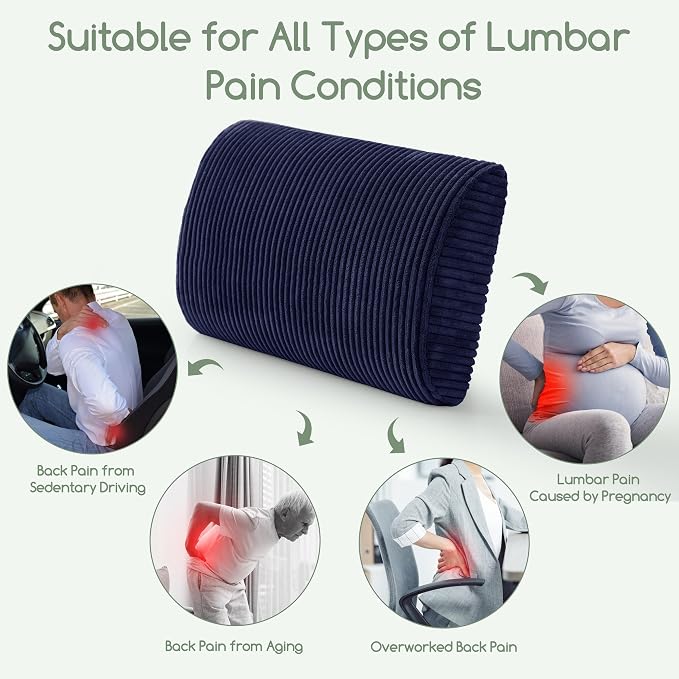 HIGOGOGO Lumbar Support Pillow for Recliner Chair/Accent Chair/Couch, Large Memory Foam Back Support Cushion for Elderly, Recliner Cushions for Back Rest, Pain Relief, Reading, Washable Cover, Navy