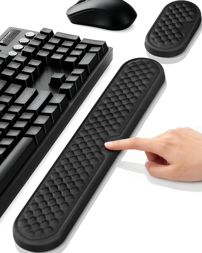 Ergonomic Wrist Support for Computer Keyboard and Mouse, 2-Piece Set | 3D textured Lycra surface, high-density memory foam, non-slip PU base, elbow and forearm support, for work and gaming