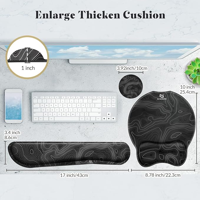 Gimars Upgrade 3 in 1 Enlarge Superfine Smooth Gel Ergonomic Mouse Pad Wrist Support and Keyboard Wrist Rest for Computer, Laptop, Mac, Gaming and Office, Durable, Comfortable and Pain Relief, Map