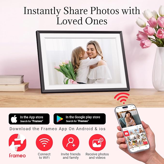 Frameo Digital Picture Frame – 10.1 Inch Smart Wi-Fi Photo Frame with Easy App Connection, Gift for Women, Mom, Grandma, Wife, Girlfriend, Wedding Share Memories Instantly via Free App