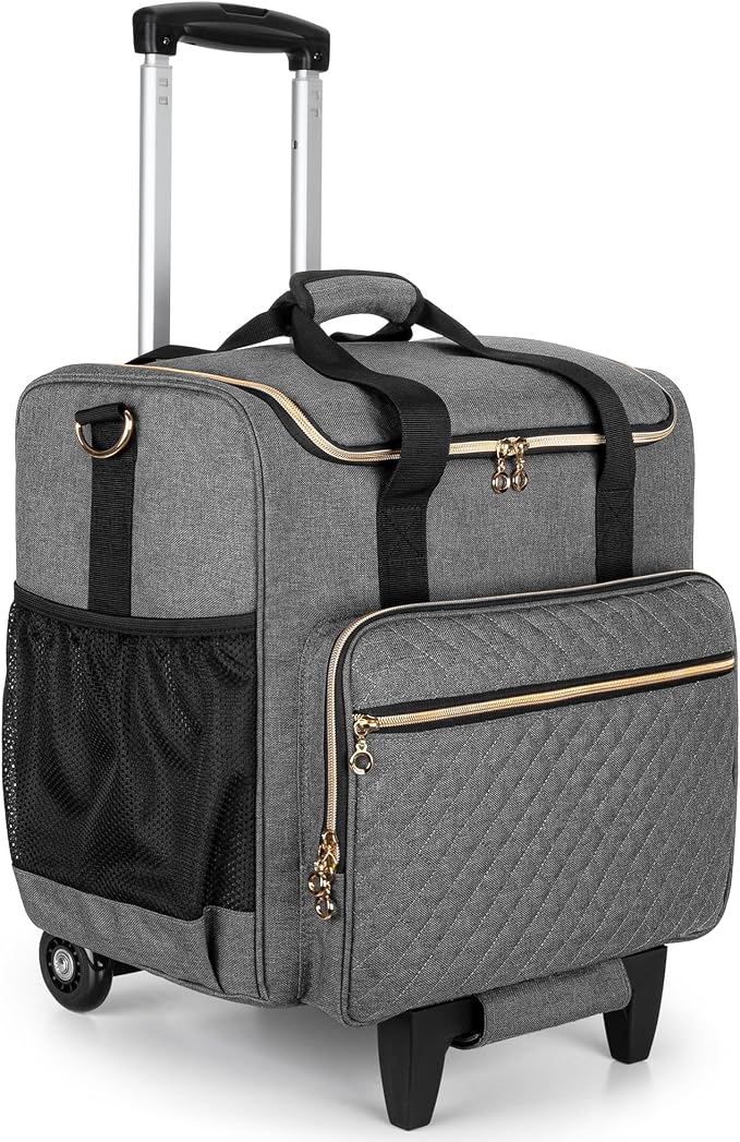 LUXJA Rolling Teacher Bag with Wheels and 15.6" Laptop Compartment, Gray | Rolling Briefcase for Women, Teacher Tote Bag for Office Work with Detachable Dolly and Shoulder Strap, Ample Storage Pockets