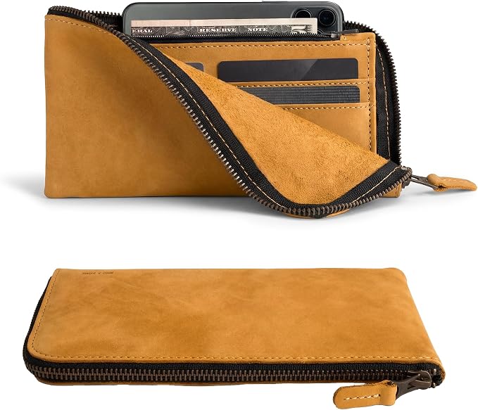 Hide & Drink, Leather Long Zippered Wallet, Holds Up to 8 Cards Plus Coins And Flat Bills, Phone Holder, Cash Organizer, Travel Essentials, Handmade, Old Tobacco