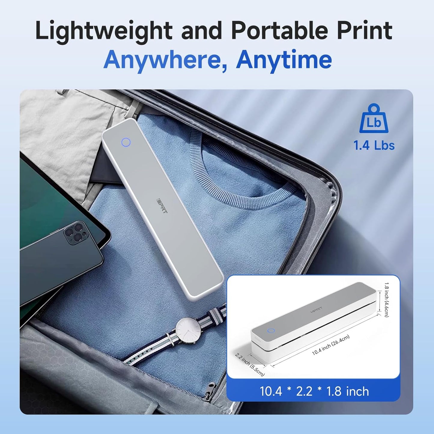 iDPRT Portable Printer Wireless for Travel - 203DPI Bluetooth Mobile Printer Support for 8.5"x11" US Letter, Inkless Compatible with iOS, Android, Laptop for Office, Car and Home, School