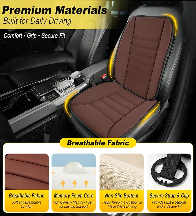 kingphenix 5-Piece Car Seat Cushion Set with Back Support | Full Back Support Pillow and Seat Cushion for Long Driving, Road Trips, Truck, Van, SUV, Brown