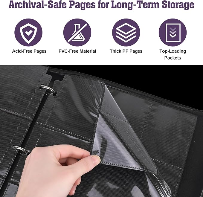 Trading Card Binder 900 Slots, 3-Ring Refillable 9-Pocket Album, 50 Top-Loading Pages, Zippered Case with Strap, Acid-Free PVC-Free, Fits 2.5 x 3.5 in Cards, TCG