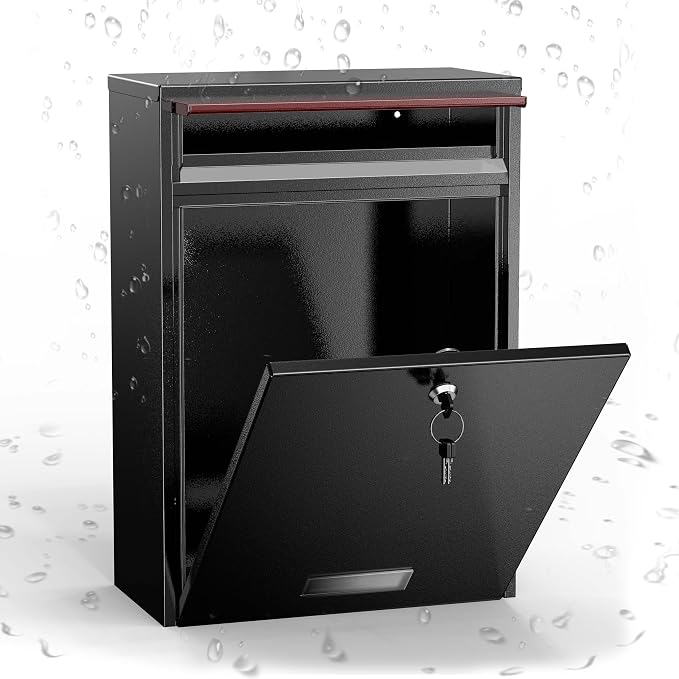 Wall Mounted Locking Mailbox for Outside, Heavy Duty Steel | Large capacity wall mounted mailbox, fits letters, magazines, parcels, waterproof design with secure lock