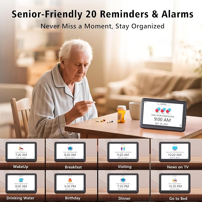 PPLEE Digital Clock Large Display – Dementia Clocks for Seniors, 7-Inch HD Display, Multiple Alarms with Repeat, Adjustable Brightness, Calendar & Custom Themes, Ideal for Elderly and Caregivers