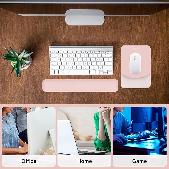 MOSISO Wrist Rest Support Mouse Pad & Keyboard Set, Baby Pink | Rectangular Ergonomic Mousepad, Non-Slip Base, Home/Office Pain Relief & Easy Typing, Neoprene Cloth & Raised Silicone Lining