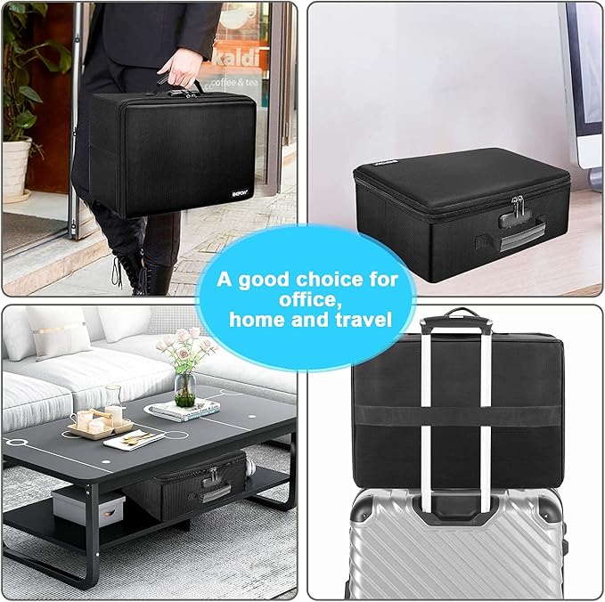 ENGPOW Fireproof Photo Storage Box with 16 Inner 4" x 6" Photo Cases(Multi-Colored), Photo Organizer with Lock, Collapsible Portable Photo Safe Containers with Handle for Photos, Picture, Craft