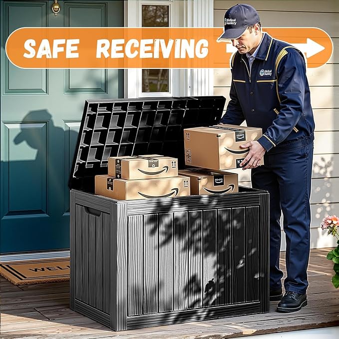 50 Gallon Outdoor Package Delivery Box, Black | Lockable Secure, Waterproof & Weatherproof, Resin Parcel Drop Box, For Porch, Garden, Backyard, Patio & Lawn