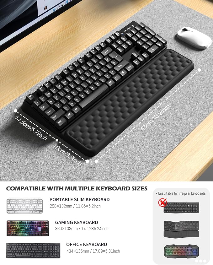 Wrist Rest for Computer Keyboard, Keyboard pad with Wrist Support | Wrist Rest for Computer Keyboard with Two Adjustable Keyboard Angles, Slow Rebound Comfortable Foam and Skin-Friendly Fabric