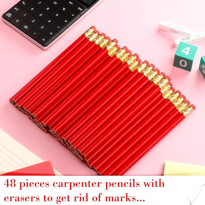 Fainne 48 Pcs Jumbo Pencil, Wooden Pencil with Black Core for Carpenters Construction Workers Woodworkers Framers Beginners Students Teachers DIY Project(Red)
