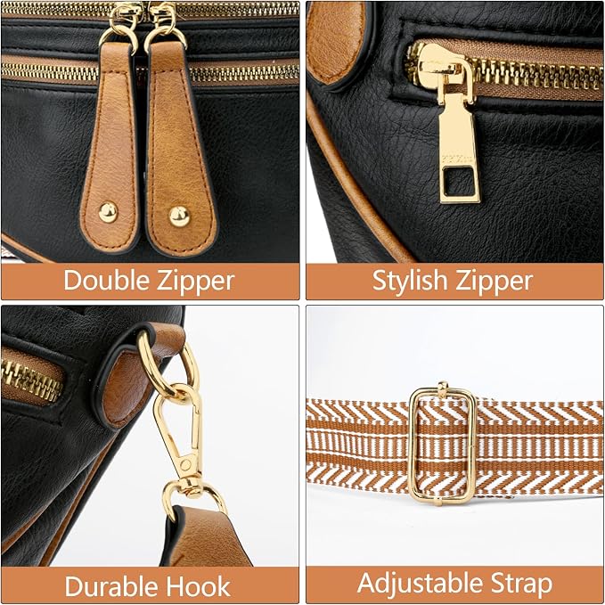 KKXIU Crossbody Bags for Women Vegan Leather Travel Bum Bag | Trendy Fanny Waist Pack | Shoulder Purse with Adjustable Strap