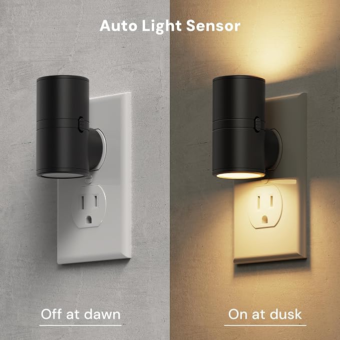 L LOHAS LED Night Light, Night Lights Plug into Wall, Light Sensor, 2 Level Brightness, Soft White 3000K, Mini Rotating Nightlight Plug in Wall for Adult Kids Hallway Bedroom Bathroom Stairway, 4 Pack
