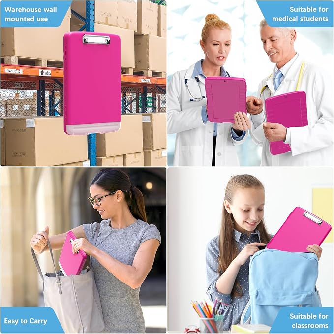 Hongri Clipboard with Storage with Pencil Case, 8.5 x 11 Storage Clip Board | High Capacity Organization Box for A4 Letter Legal Paper, Heavy Duty Folio & Side-Opening for Nurses, Teachers, Red