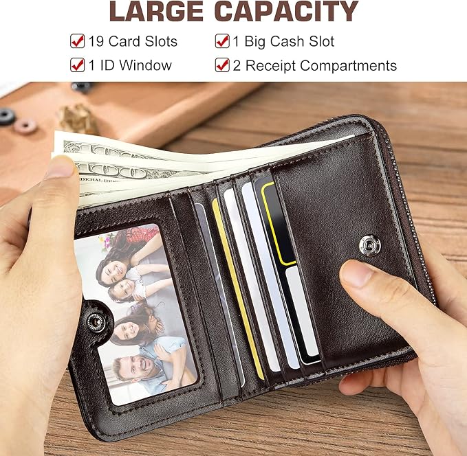 HUANLANG Mens Wallet RFID Blocking Multi Card Holder Wallets for Men Bifold Wallet with Zipper Small Men's Leather Wallet