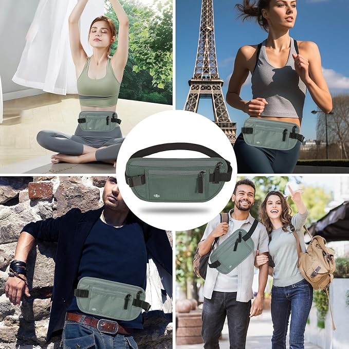 Money Belt for Travel, RFID Blocking, Hidden Money Belt, Passport Holder for Travel (Dark Green)