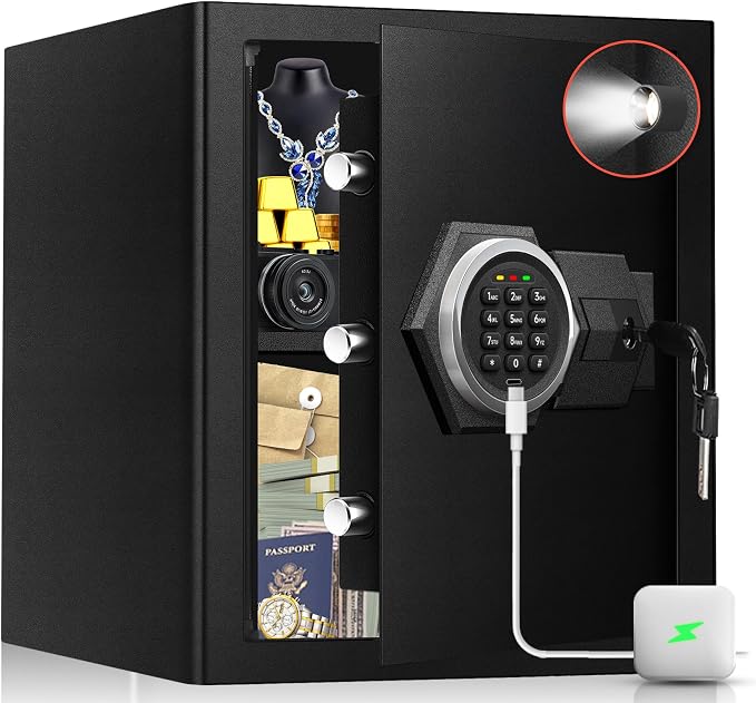 2.8 Cu Ft Large Home Safe Box, Fire Proof Safe with Type-C Port | Steel Security Box with Digital Electronic Keypad, Removable Shelf, Safety Lock Box for Office Documents Money Jewelry Gun
