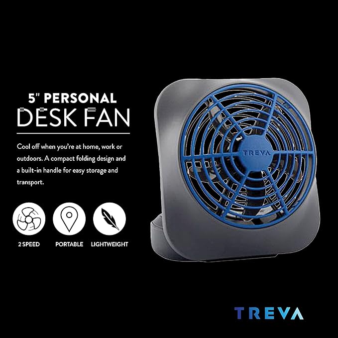 O2COOL Treva 5 in Portable Battery Powered Desk Fan 2-Speed Dark Blue | Yes