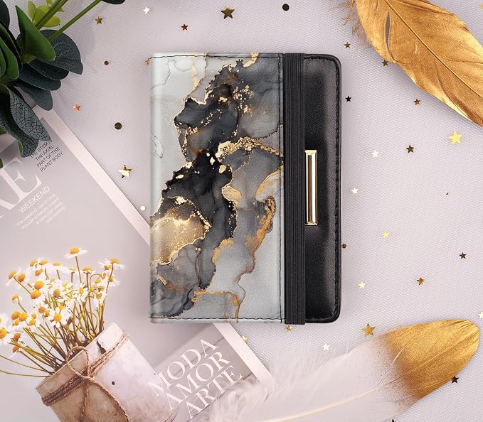 Coco Rossi Passport Holder for Travel Women Slim RFID Passport Cover Wallet | Travel Essentials, Passport Book Holders, Passport Wallet Cover Case, PU Leather, Cute, Thin, Spliced Design, Grey Marble