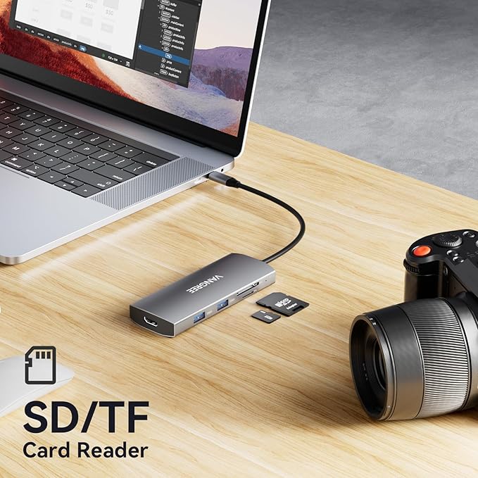 USB C Video Output Hub, 3 USB-C & 2 USB-A 3.2 10Gbps Ports, 4K@60Hz HDMI, 100W PD, SD/TF, USBC Splitter Dual Monitor Adapter for MacBook Pro/Air, iMac, iPad Pro, XPS, Surface, Galaxy S22,Samsung DEX