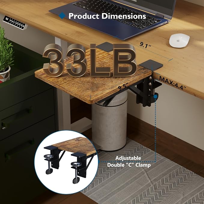 BONTEC Ergonomic Desk Extender Tray, 9.5"x9.1" Table Mount Arm Wrist Rest Shelf, 90° Foldable Elbow Support, Clamp on Computer Arm Rest for Desk, Office & Home Use, Durable & Easy to Install | 90°Foldable Elbow Support, Table Mount Arm, Clamp on Comput...