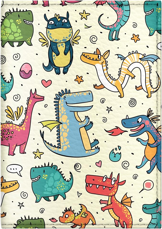 Passport Cover for Kids, Women and Men, Cute Travel Passport Holder (Cute Dragons Pattern)