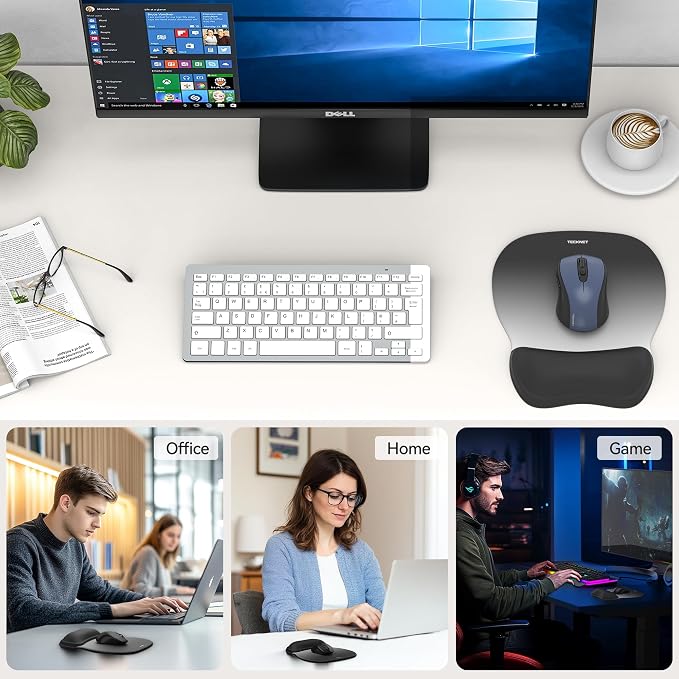 TECKNET Gel Ergonomic Mouse Pad with Wrist Rest, Non-Slip PU Base, Gradient | Comfortable Gel Cushion, Pain Relief, Smooth and Waterproof Surface, Mouse Pad with Wrist Rest for Office, Gaming and Study