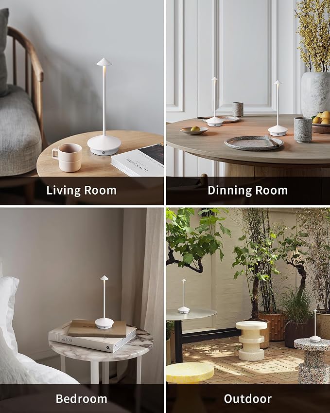 Modern Cordless Table Lamp Set of 2, White Portable LED Desk Lamps | 5000mAh, Rechargeable, Battery Operated Lighting for Bedroom, Dining Room, Restaurant, Coffee Shop, Camping, Night Light